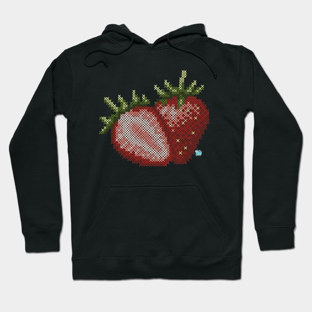 Strawberry Cross  Stitch Hoodie by ColorMix Studios